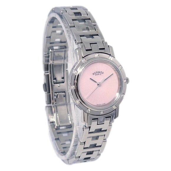 Hermes CL4.230 Clipper Nacre Quartz Watch SS Diamond 143935 - Picture 1 of 7